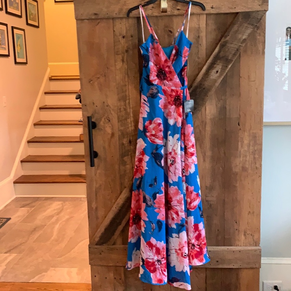 NWT Lulu’s Blue Floral Wrap Maxi Dress Size S